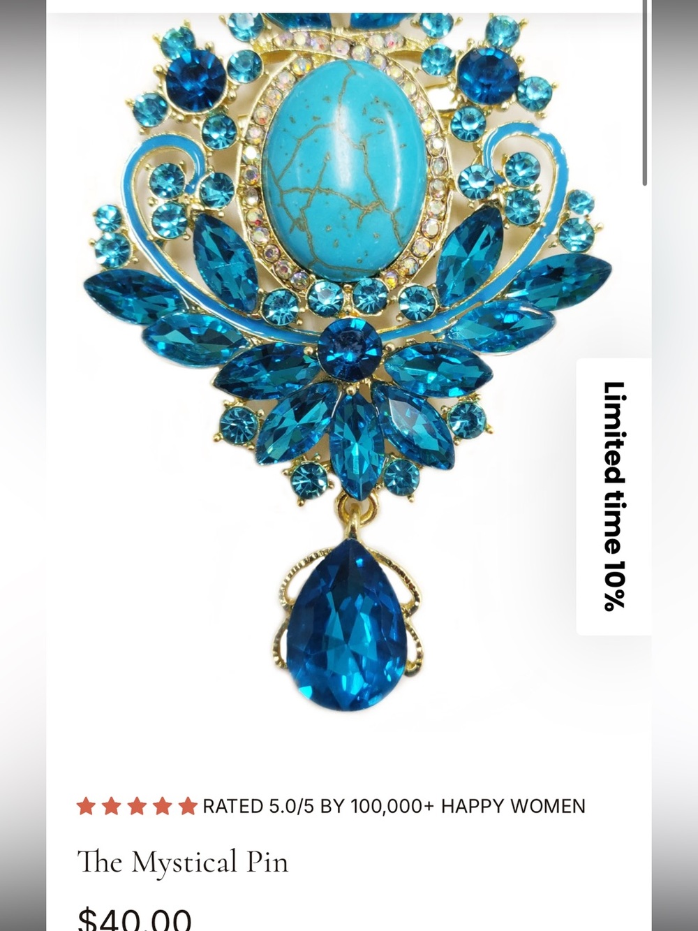 Aratta Turquoise & Deep Blue Crystal Drop Brooch